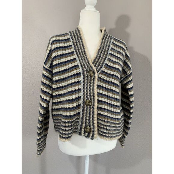Madewell Waller Crop Cardigan Sweater‎ Striped Button Front Wool Blend Size XS - Picture 1 of 9